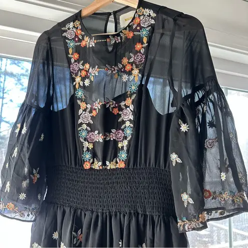 Maeve NEW! Anthropologie Anfisa Embroidered Tunic Dress Black Multi Size 0