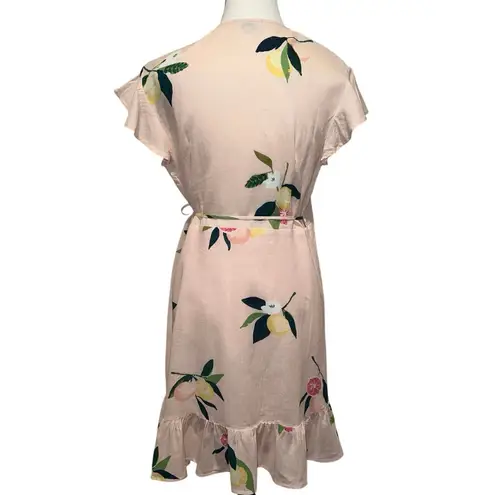 Rails Koreen Wrap Dress Ruffle Flutter Pink Grapefruit Print Linen Blend Size S