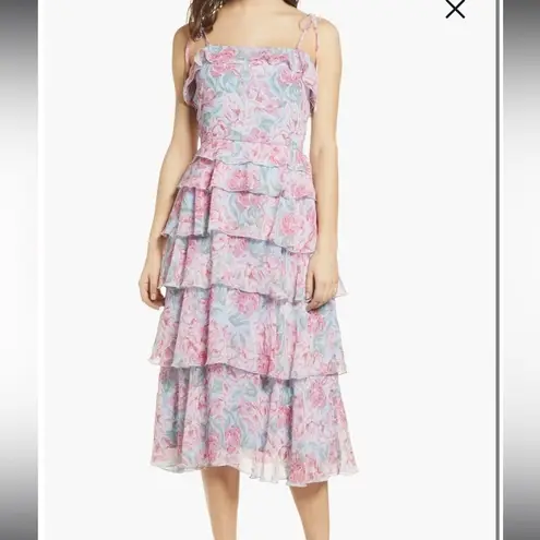 WAYF Essie Tiered Mini Dress In Sky Blue Floral XS