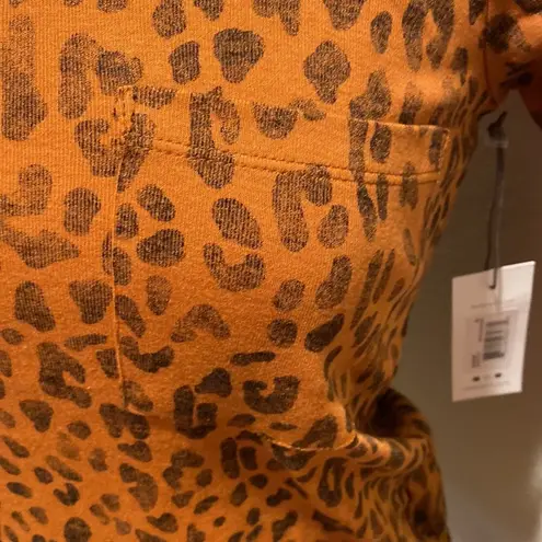 Three Dots Women’s Leopard Print Pocket Knit T-Shirt Orange & Black NWT Sz XS