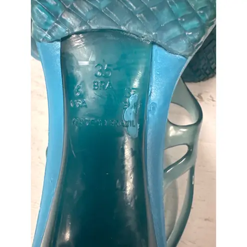 Melissa Do Brasil Y2K Blue Jelly Thong Sandals Heels Platform Size 6 USA