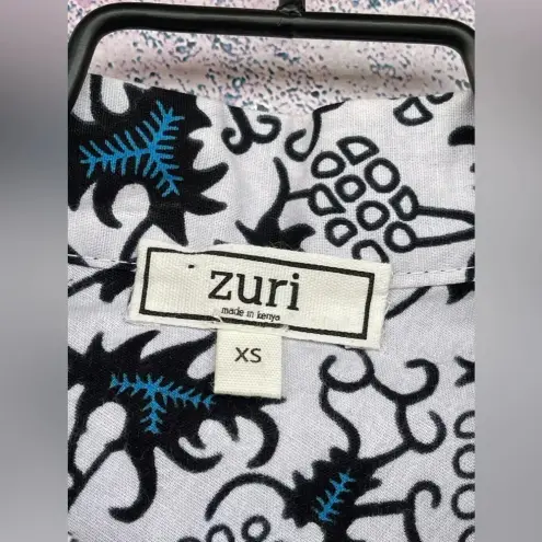 ZURI Kenya Just One Dress in indigo wax print Cotton Button Down Shirtdress XS White