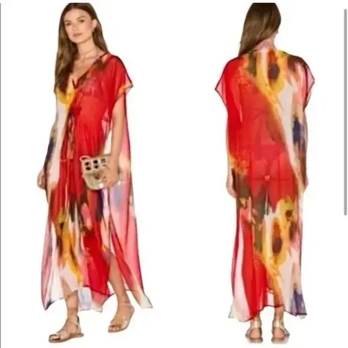 Michael Stars “Pastel Gardens” Abstract Print Sheer Swim Cover Up One Size