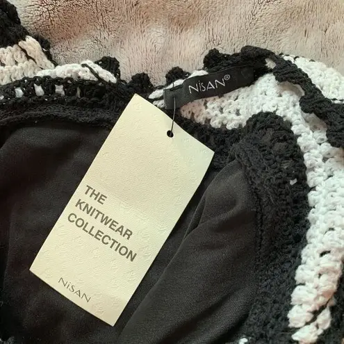Nisan Crochet Dress‎ Womens Size Medium Black White Striped Open Knit Mini NWT