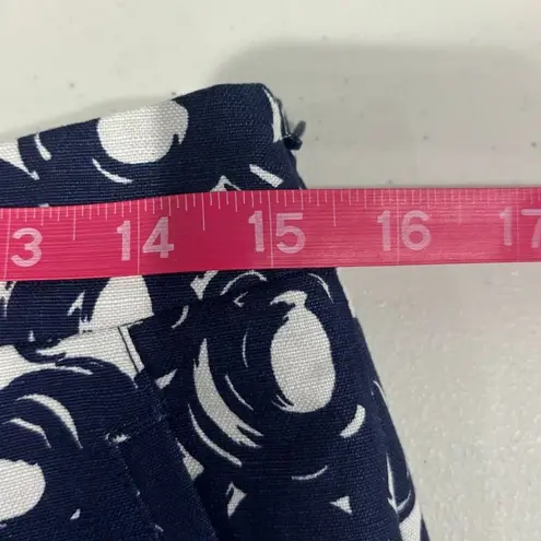 Boden Blue Circle Print Pencil Skirt 8 Long 8L Cotton Linen Classic Preppy