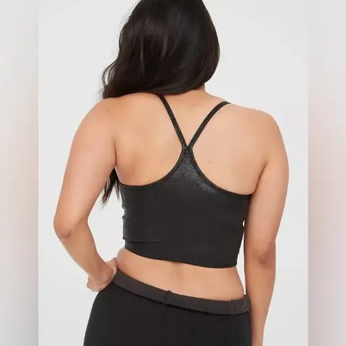 Aerie  Offline The Hugger Crackle Racerback Sports Bra in Black Size S