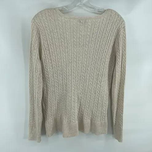 41 Hawthorn Kellie cream cable knit v neck sweater cashmere silk EUC Oatmeal Size L