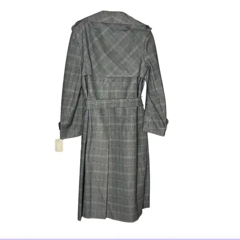 DONALD BROOKS For Main Street Plaid Trench Coat Belted Epaulets Fits Size Small Gray