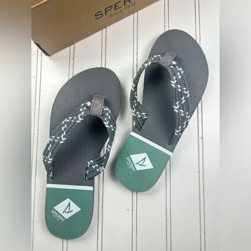 Sperry  Women’s Gray &Teal Flip Flops Sandals Nautical Braided Strap Shoes Sz 7.5