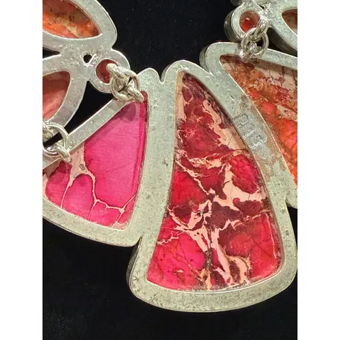 Artisan Vintage Sterling Silver Pink Magnesite Statement Collar Necklace Toggle Clasp