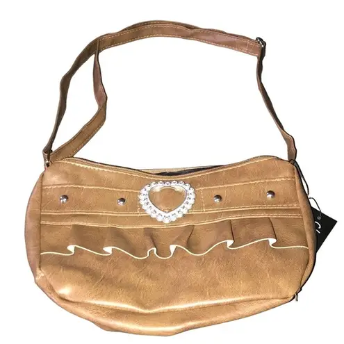 FAUX LEATHER SOFT BROWN EMBELLISHED CROSSBODY BAG