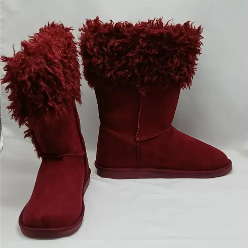 Shoedazzle Loretta Fuzzy Booties Women's 9 Dark Red Faux Suede Fur Boots Shoes