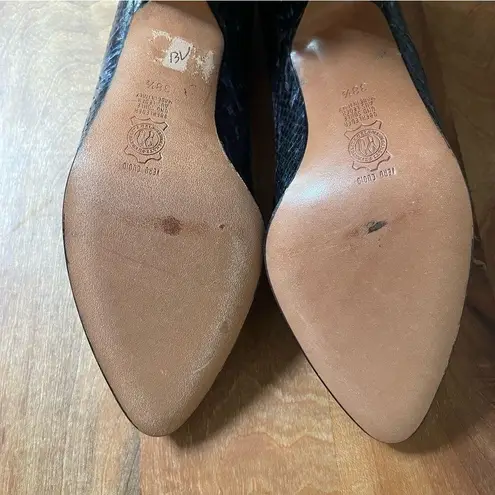 Maripé Vintage 80s Leather Snakeskin Maripe Heels Pumps Black Blue Purple 7.5 38.5