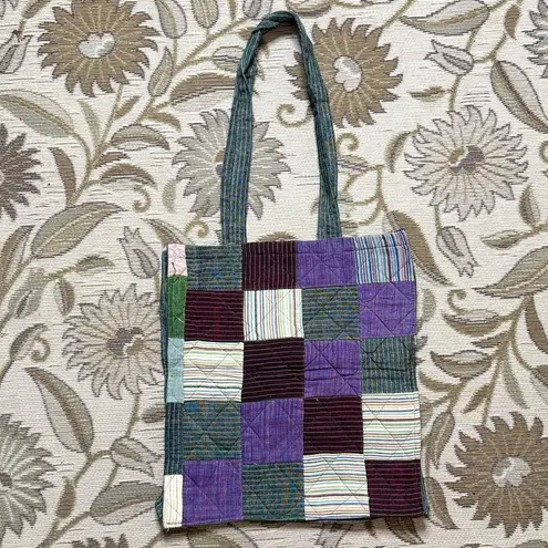 Handmade  Patchwork Tote Bag Stripes Quilted Shopping