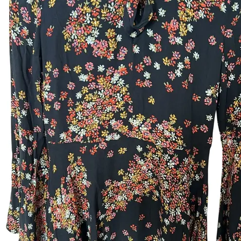k/lab Floral Mini Dress with Bell Sleeves Small Black Red Fall Boho Retro EUC