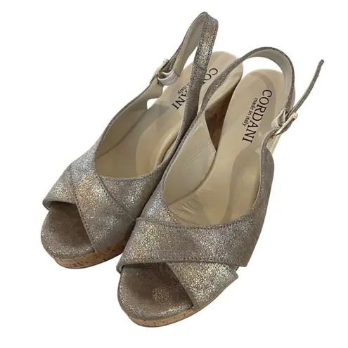 Cordani Italy Women's Wedge Slingback Criss Cross Metallic Platform Sandal Sz 39 Gold