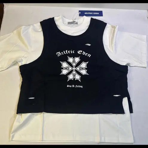 Aelfric Eden Punk Emo Goth Preppy Oversized Distressed T Shirt Vest XS NWT