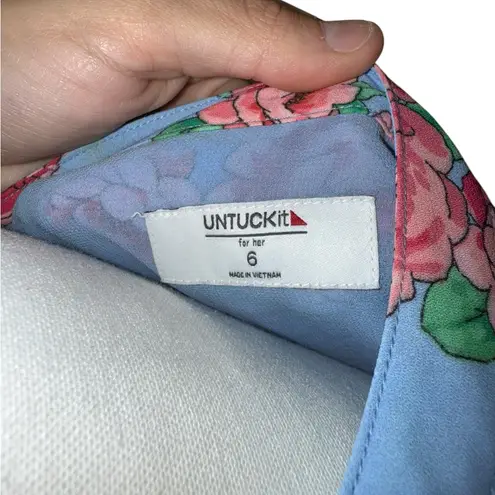UNTUCKit Band Collar Floral April Dress – Size 6, Blue Floral Pink