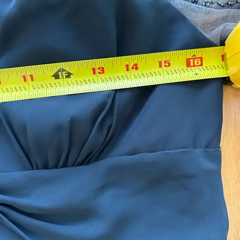 JJ's House JJ’s House Dark Navy Evening Gown Size 8 Beaded Sleeve Floor Length Formal Dress