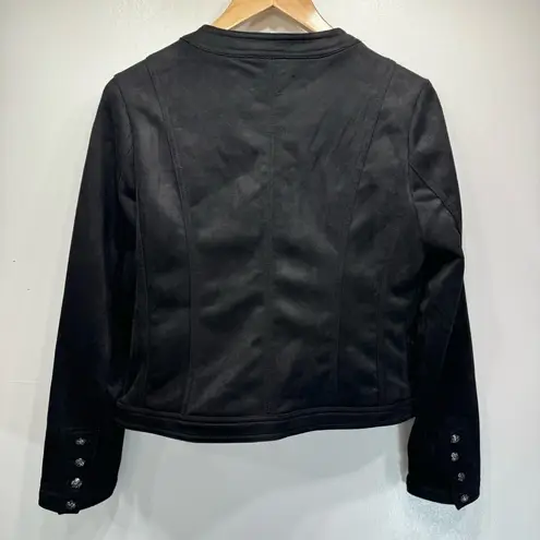Carmen Marc Valvo Black Faux Suede Military Style Jacket with Pockets Size Small