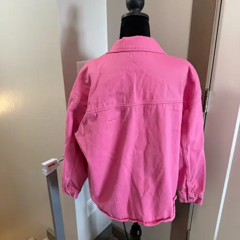 If It Were Me if it were me Oversized Jean Denim Jacket Bubblegum Pink Snap Front Coquette S