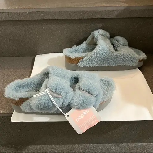 Papillio Birkenstock Arizona Big Buckle Shearling Sandals in Blue, Size 38, NWT Blue