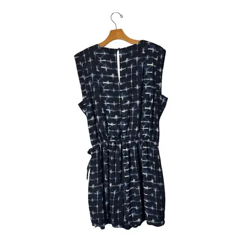 Evereve Romper Women Large Navy Blue White Grid Print Avaline Skort Wrap Skirt