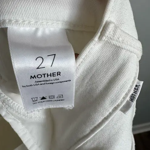 MOTHER Denim Stunner Zip Ankle Step Fray Jeans in Little Miss Innocent Rinse 27 White