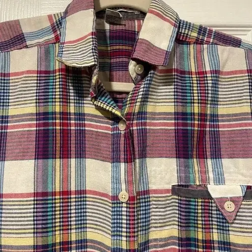 VTG Averroe Cotton Blend Plaid Flannel Corduroy Trim Triangle Locket Size S Pink