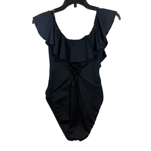 La Blanca $130 NWT Black Island Goddess Off Shoulder Ruffle One Piece S 4