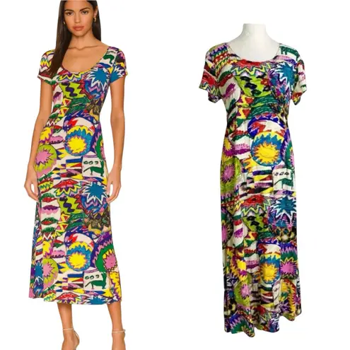 Jams World Vintage Sun Motif Colorful Shift Maxi Dress Size M