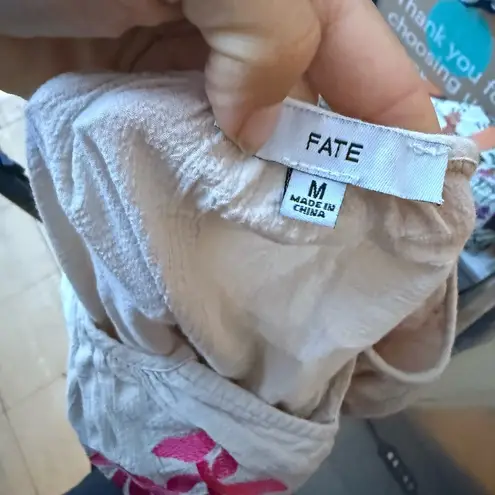Fate Bohemian Embroidered Split Neck Blouse Tan Size M