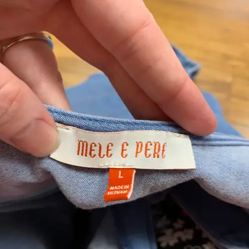 Mele E Pere Denim V Neck Sleeveless Tank Bodysuit Womens Size Large Chambray Blue