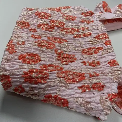 Lulus Womens Floral Smocked Crop Top Small Dusty Pink Gold Metallic Ruffle NEW