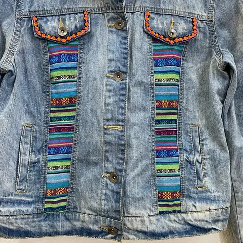Customized Embroidered Patch Peacock Denim Jean Jacket Size M