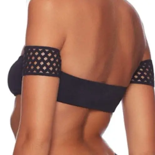 Beach Bunny Hayden Off Shoulder Bikini Top ONLY in Black Net Lace Size XL