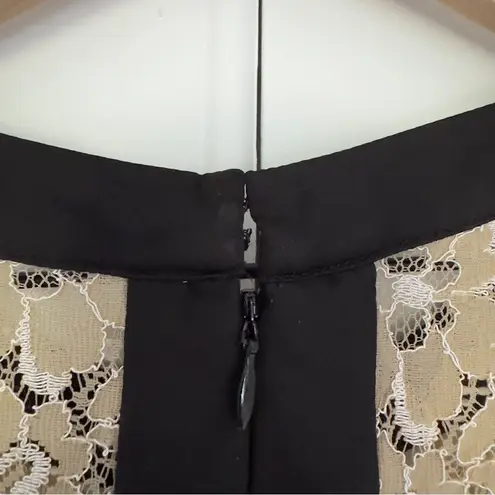 Max and Cleo  Lace Mini Dress Sleeveless Tan Black Contrast Lined Zip Up Zipper 8