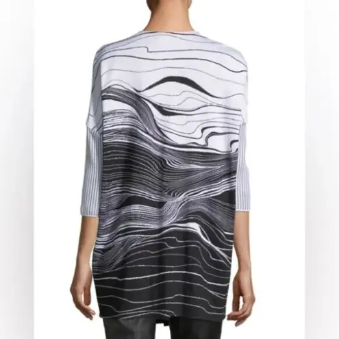 St. John Brush Stroke Jacquard Cashmere Wool Cardigan Black White Size S