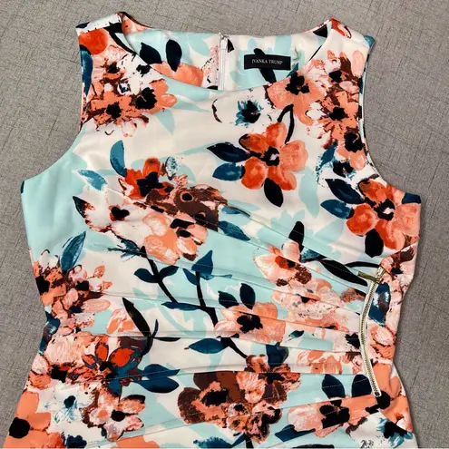 Ivanka Trump Floral Starburst Scuba Sheath Dress Orange Coral White 12 Large