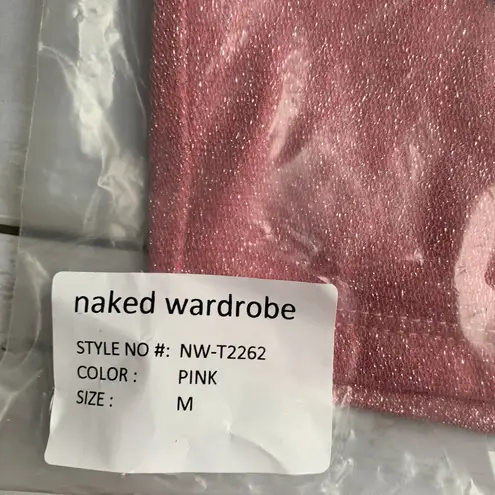 Naked Wardrobe NWT  On the Glow Long Sleeve Turtleneck Crop Top in Pink