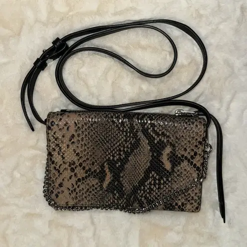 ALLSAINTS Claremont Crossbody Leather Bag Snakeskin Print w Chain Strap