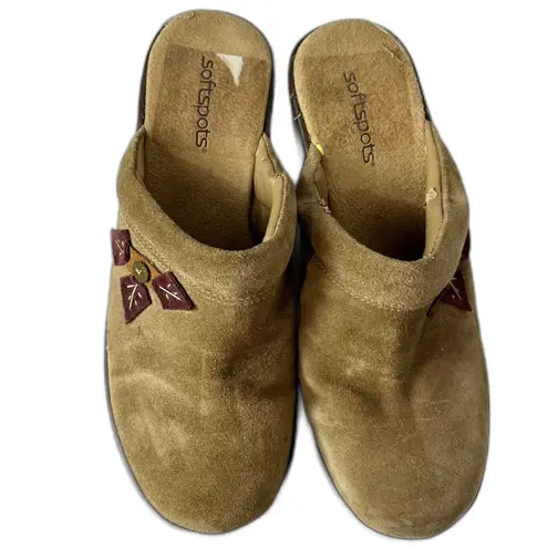 Softspots Womens Lara Clog Mule Suede Leather Flower Cushioned Footbed Wood 7.5 Red