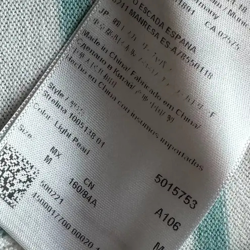 Escada Sport Teal White Stripe Sweater Stretch Cropped Sleeves Cotton Medium Blue