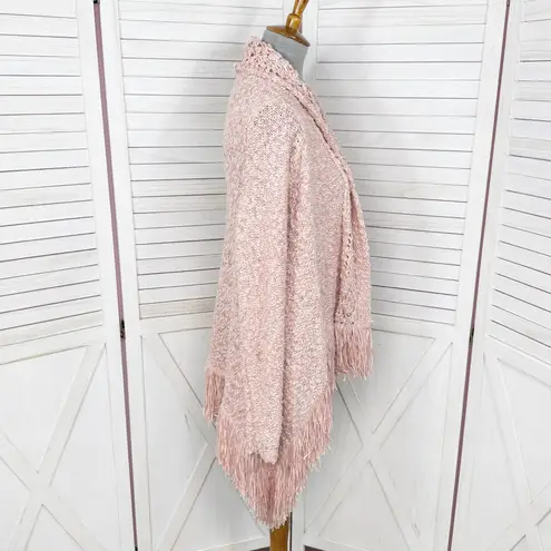 New York & Comp Fringe Hem Chunky Knit Open Cardigan Sweater Pink Medium Boho