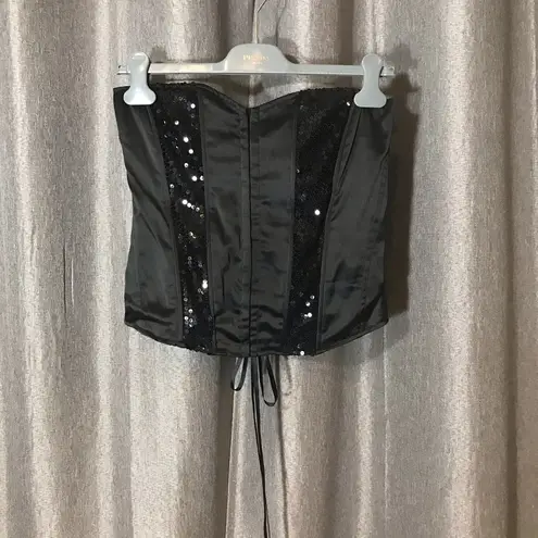 Sexy Black Sequin Hook Laced Adjustable Corset Size M