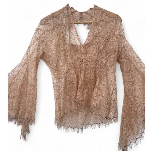 Alice McCALL | 0 XS | "love myself" lace floral blouse Feminine Top Bell Sleeve