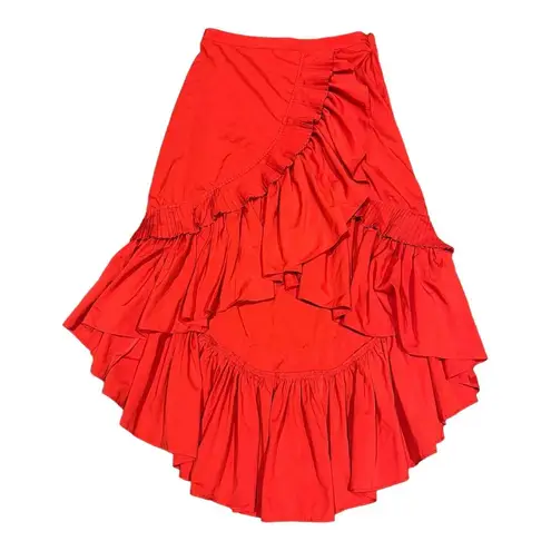 Lulumari Red Overlap Maxi Frill High Low Skirt size medium