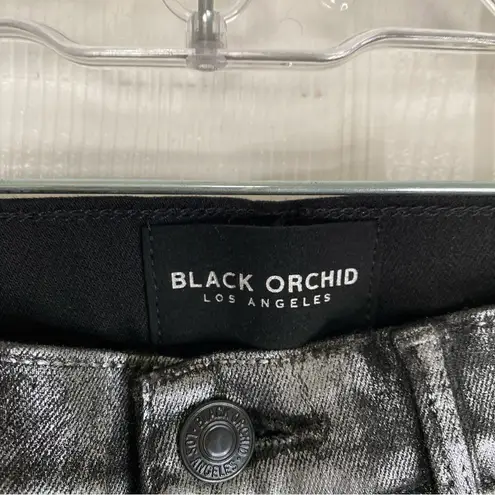 Black Orchid NWT Noah Ankle Fray Thriller Jeans Skinny Metallic Coated Size 25