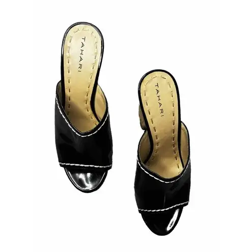 Tahari Women’s  Miami Wedge Black Platform Shoes Size 7.5 Open Toe