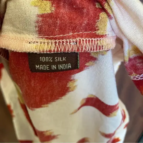 ANTHROPOLOGIE Ranna Gill Silk Kaftan Tunic Ikat Red & Yellow Beaded Size Small Red